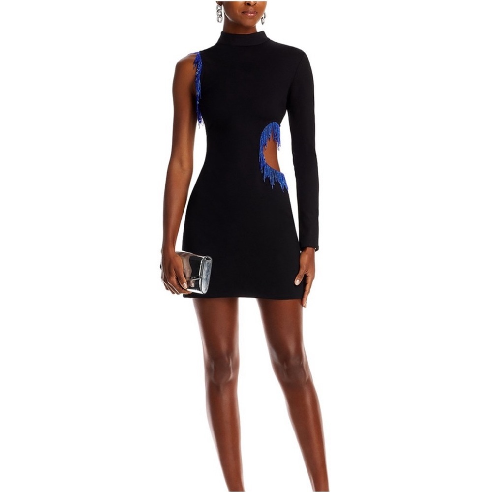 STAUD Black One Shoulder Dress with Blue Accents